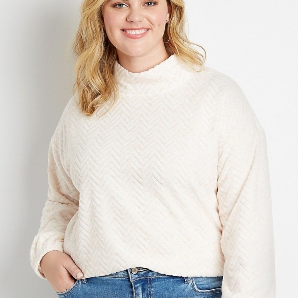2X Blush Pink Sherpa Pullover Sweater Mock Neck